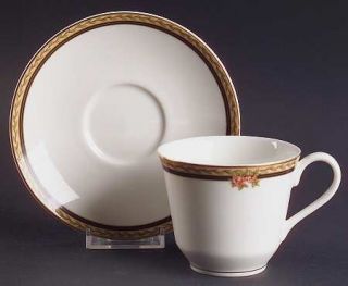 Royal Doulton Lauren Flat Cup & Saucer Set, Fine China Dinnerware   Warwick,Rose