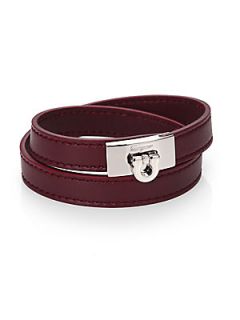 Salvatore Ferragamo Gancio Leather Wrap Bracelet   Mahogany