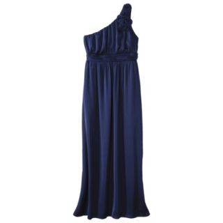TEVOLIO Womens Plus Size Satin One Shoulder Rosette Maxi Dress   Academy Blue  