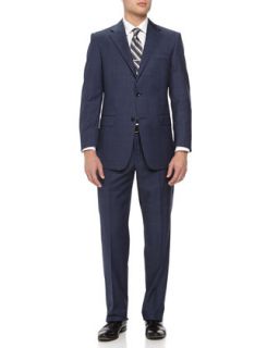 Two Piece Micro Check Wool Suit, Navy
