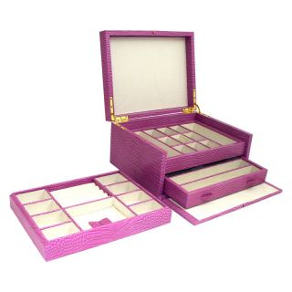 Bey Berk International Pink Croco Leather Jewelry Box   11.75W x 6H in.  