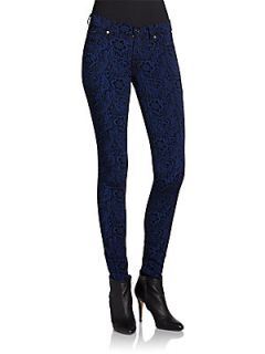 Gwenevere Floral Lace Print Skinny Jeans   Royal Black
