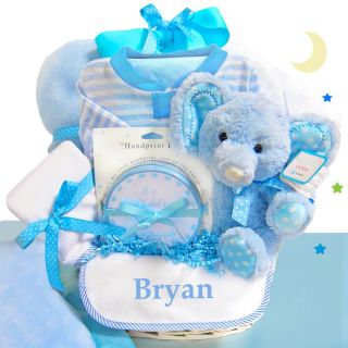 Minky Dots Blue Baby Gift Basket   Personalized   MDBPGB