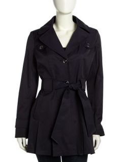Hooded Pleated Trench Coat, Navy