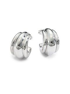 Sterling Silver Fluted Hoop Earrings/.75 Inches   Silver