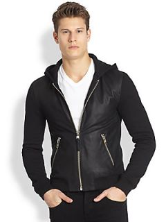 Mackage Leather Panel Hooded Sweatshirt   Black