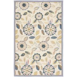 Hand hooked Floral Garden Ivory/ Blue Wool Rug (53 X 83)