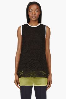 Msgm Black And Yellow Lace Long Tank Top