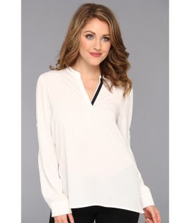 Calvin Klein V Neck Roll Sleeve M3KA9554 Womens Blouse (White)