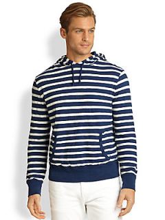 Polo Ralph Lauren Double Layered Striped Slub Jersey Hoodie   Navy