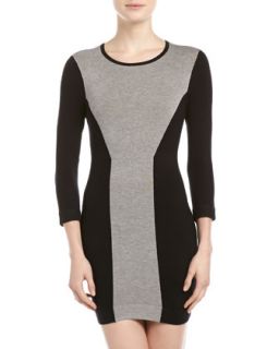 Colorblock Paneled Knit Dress, Gray/Black