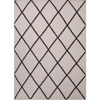 Flat Weave Geometric Gray/ Black Wool Rug (9 X 12)