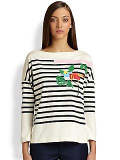 Band of Outsiders Printed Stripe Top   Creme/Black