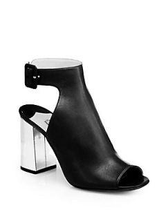 Prada Leather Metallic Heel Ankle Boots   Black