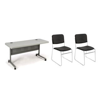 Flipper Table And Black Padded Stack Chair 3 piece Set