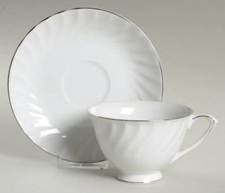 Sango Karen Footed Cup & Saucer Set, Fine China Dinnerware   White Background
