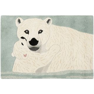 Handmade Wildlife Polar Bear And Cub Wool Rug (2 X 3)