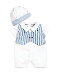 Armani Junior Infants Two Piece Layered Look Shortall & Hat Gift Set   Powder B