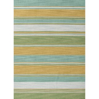 Handmade Flat Weave Stripe Pattern Green Rug (10 X 14)