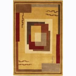 Hand knotted Mandara Gold New Zealand Wool Runner Rug (26 X 76) (Beige, brown, read, tanPattern Geometric Tip We recommend the use of a  non skid pad to keep the rug in place on smooth surfaces. All rug sizes are approximate. Due to the difference of mo
