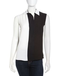 Asymmetrical Colorblocked Blouse, Black/White