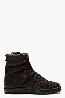 Christian Peau Black Python Skin High Top Sneakers