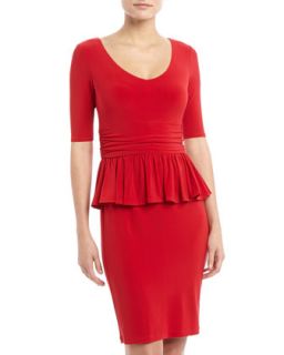 Peplum Jersey Dress, Red
