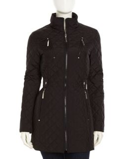 Quilted Cinched Weather Resistant Jacket, Black