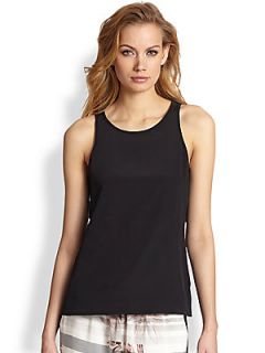 Tibi Open Back Caped Silk Top   Black