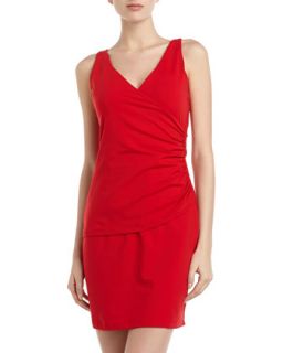 V Neck Ruched Knit Dress, Perfect Red
