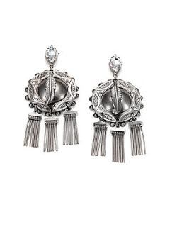 DANNIJO Fringed Feather Chandelier Earrings   Silver Crystal