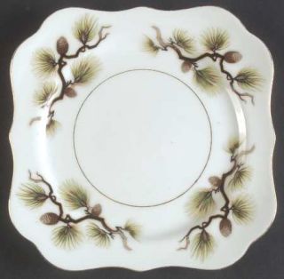Narumi Shasta Pine White Square Salad Plate, Fine China Dinnerware   Gray/Brown