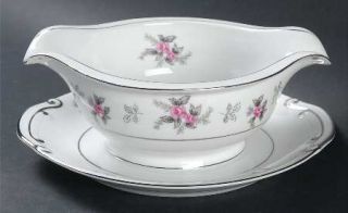Japan China Rosette Gravy Boat with Attached Underplate, Fine China Dinnerware  