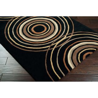 Hand tufted Black Contemporary Circles Eastover Wool Geometric Rug (76 X 96)