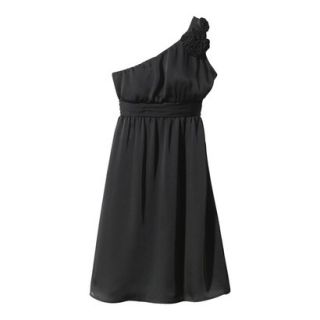 TEVOLIO Womens Satin One Shoulder Rosette Dress   Ebony   6