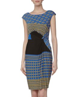 Geometric Mixed Print Knotted Dress