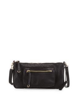 Dylan Perforated Leather Crossbody Bag, Black
