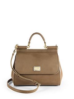 Dolce & Gabbana Pebble Leather Flap Bag   Cappuccino