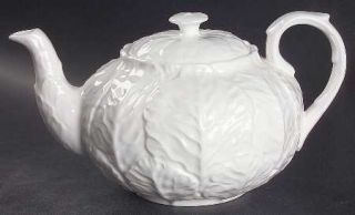 Wedgwood Countryware Teapot & Lid, Fine China Dinnerware   All White, Embossed L