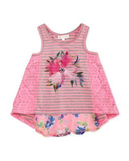 Paneled Floral Tank, Pink, 2T 4T