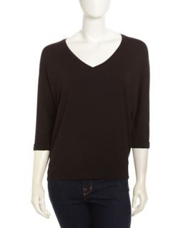 V Neck 3/4 Sleeve Tee, Black