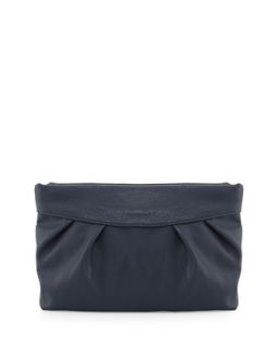 Facile Hinge Gathered Faux Leather Clutch, Navy
