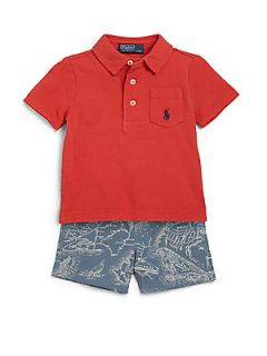 Ralph Lauren Infants Two Piece Polo Shirt & Shorts Set   Spring Red