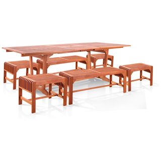 Vifah 7 piece Tan Dining Set With Extension Table And Backless Benches