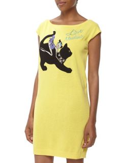 Dancer With Cat Appliquï¿½ T Shirt Dress, Yellow