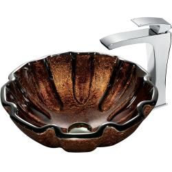 Vigo Walnut Shell Scratch resistant Glass Vessel Sink And Faucet Set In Chrome