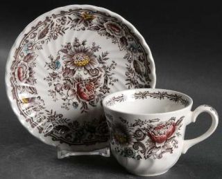 Ridgway (Ridgways) Clifton Multicolor Flat Cup & Saucer Set, Fine China Dinnerwa