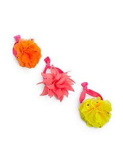 Bari Lynn Girls Three Piece Flower Elastic Ponytail Holders   Pink/Yellow/Orang
