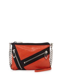 Cruz Zip Colorblock Leather Crossbody Bag, Coral/Black