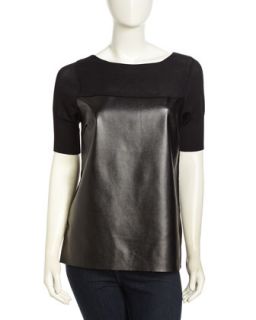 Short Sleeve Leather Front Top